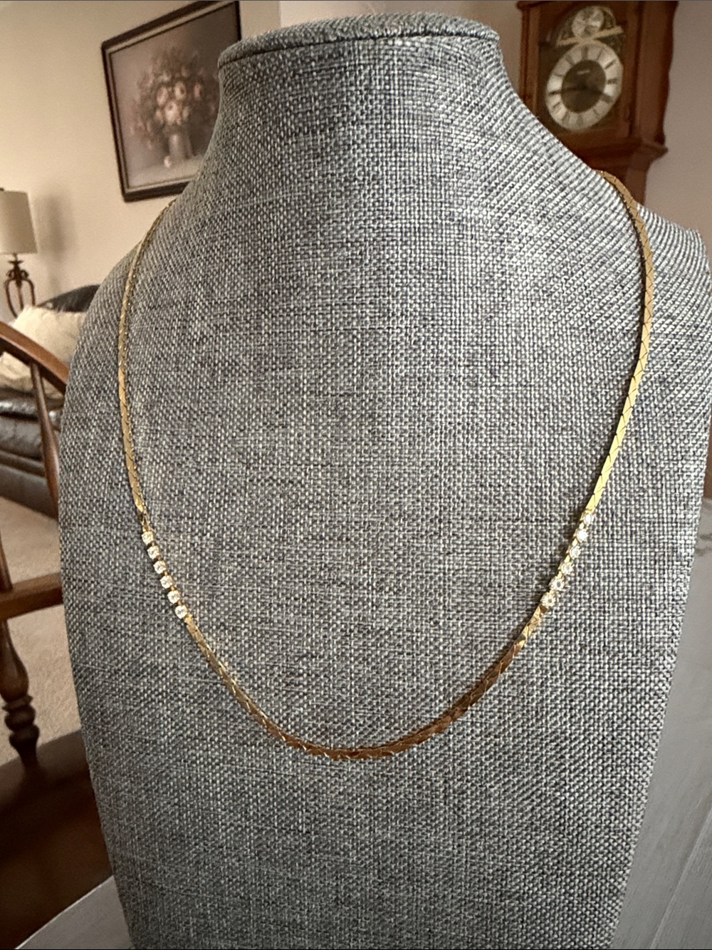 Gold Tone Chain Necklace with Crystal Accents